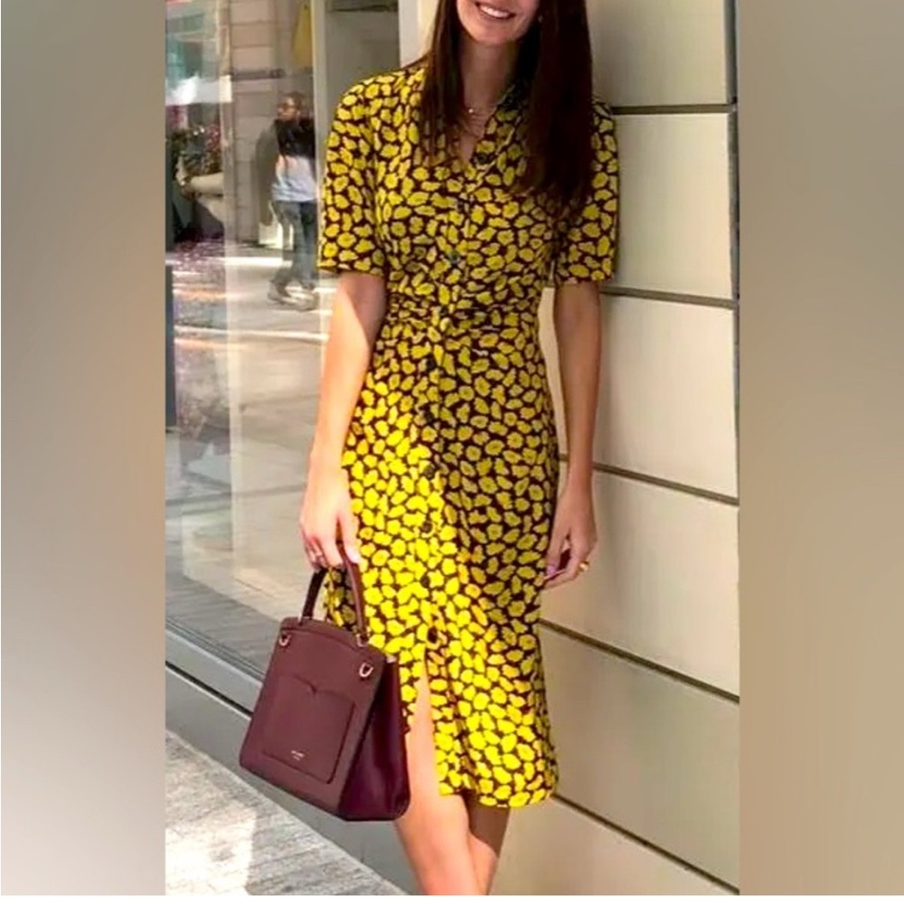 Kate Spade Sunny Bloom Yellow Floral Ruched-Front Shirt Dress 6